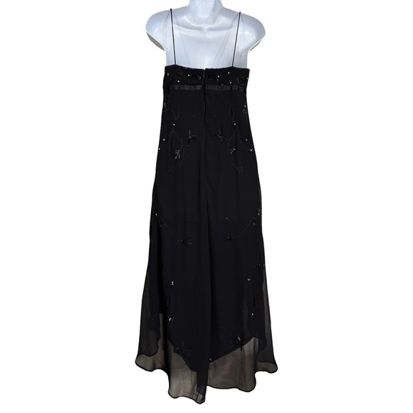 Vintage Black Beaded Embroidered High Low Midi Dress Witchy Romantic Goth Hoco - Picture 3 of 15
